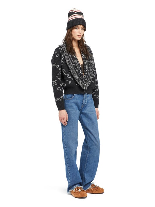 Alanui Bandana Jacquard Cardi-Bomber Charcoal-Multicolor LWHB026E25KNI001 Alanui Bandana Jacquard Cardi-Bomber Charcoal-Multicolor LWHB026E25KNI001