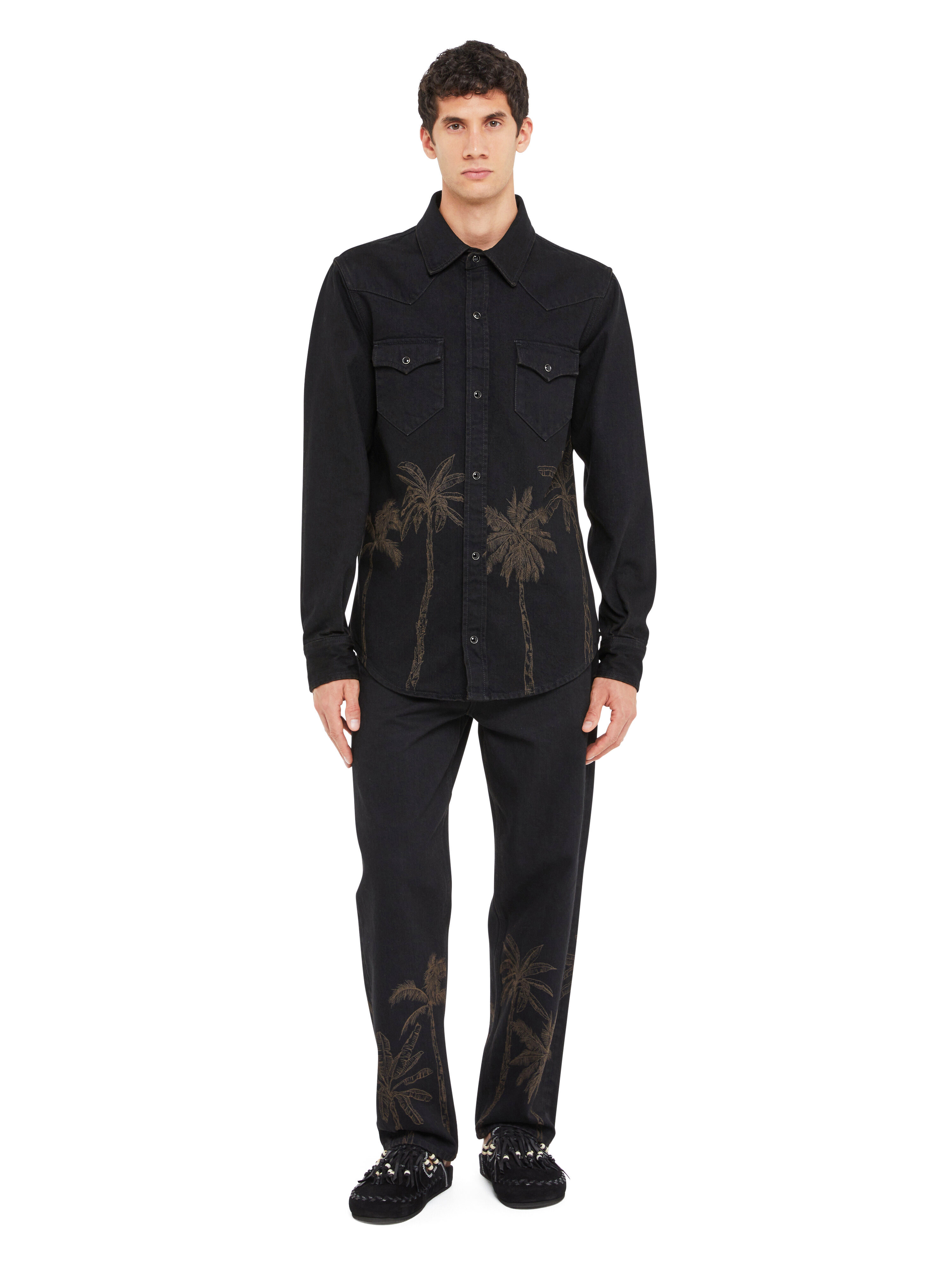 Alanui Jungle Toile De Jouy Denim Shirt Black-Almond LMYD007R25DEN004