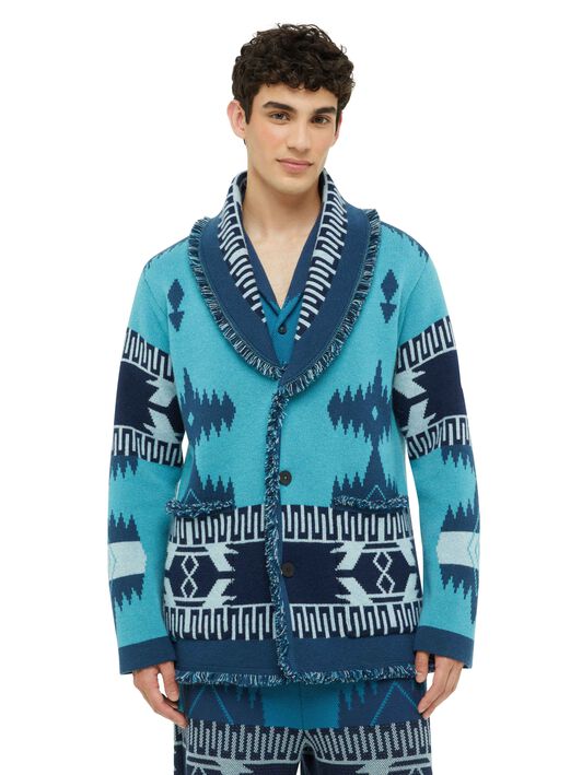 Alanui Icon Jacquard Cardigan Surf-Deep Blue LMHB038R24KNI001