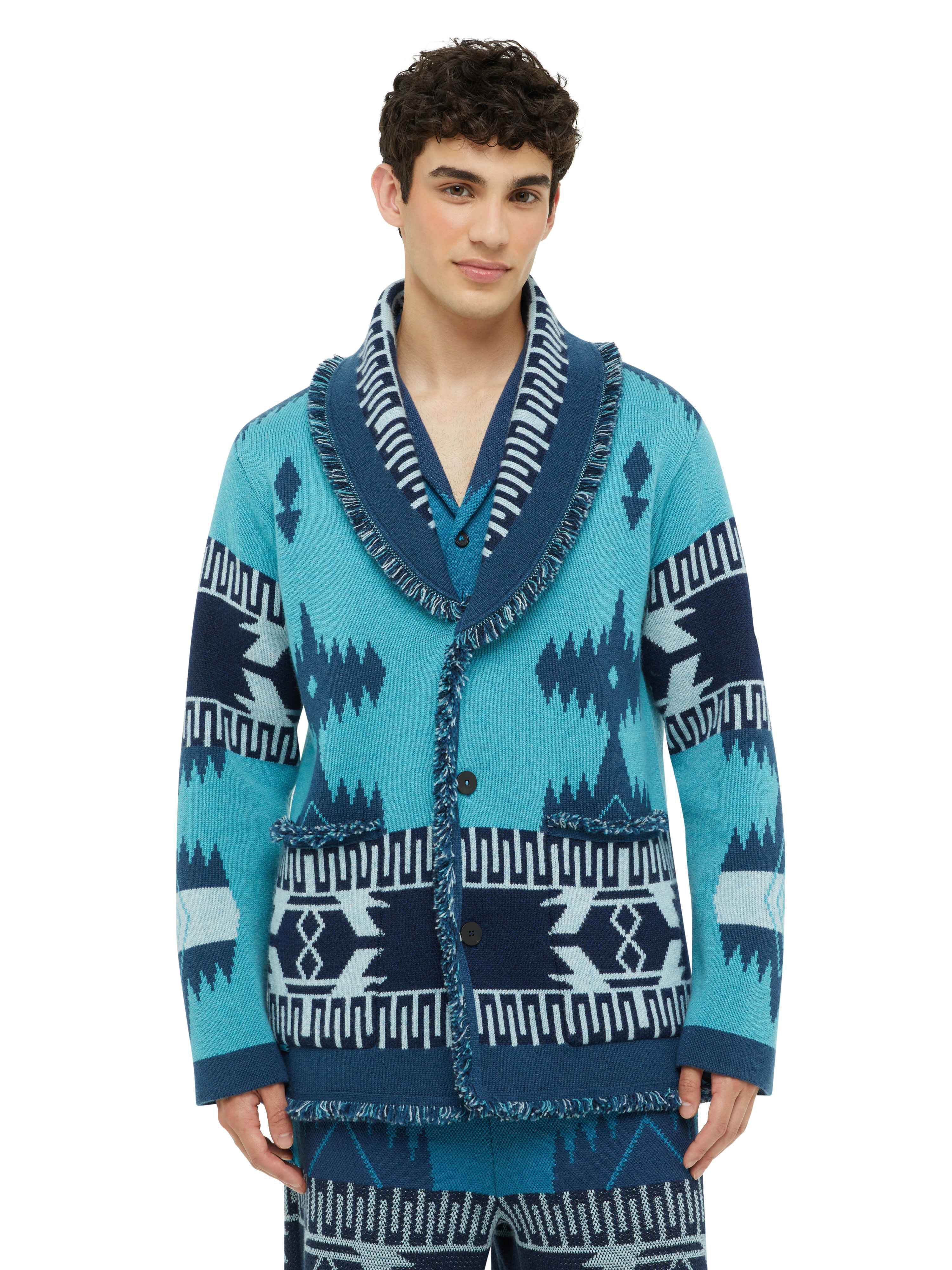 Alanui Icon Jacquard Cardigan Surf-Deep Blue LMHB038R24KNI001