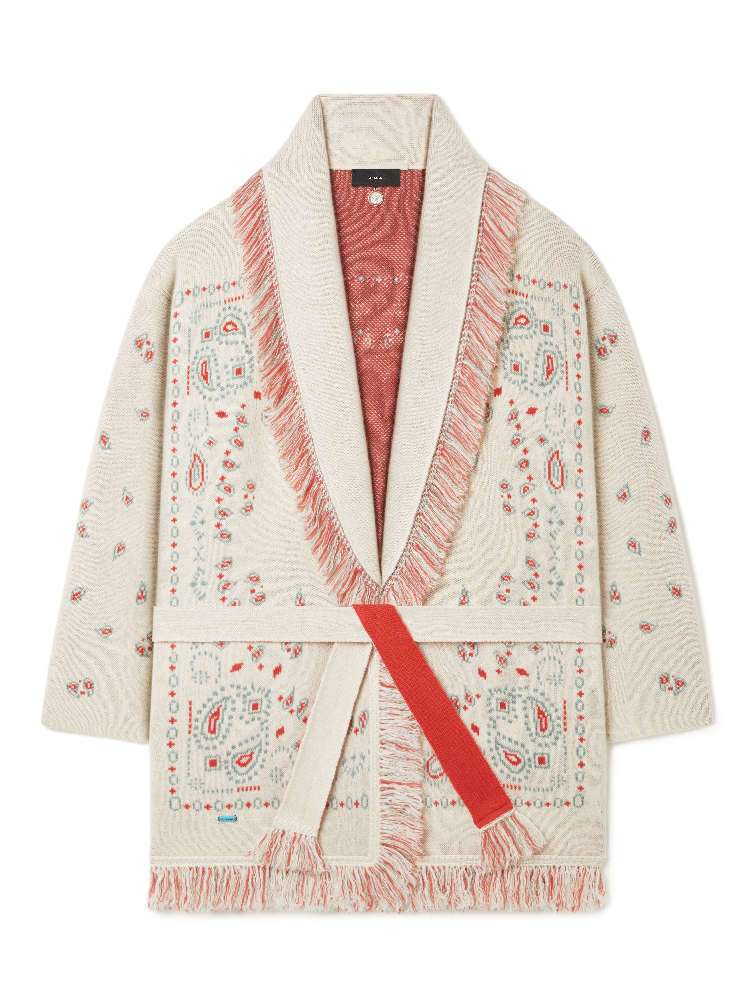 Alanui Bandana Jacquard Cardigan Chalk-Coral LWHB064R26KNI031