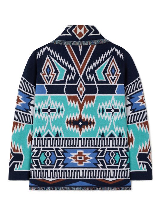Alanui Geometric Roots Cardigan Turquoise-Deep Blue LMHB038R25KNI003