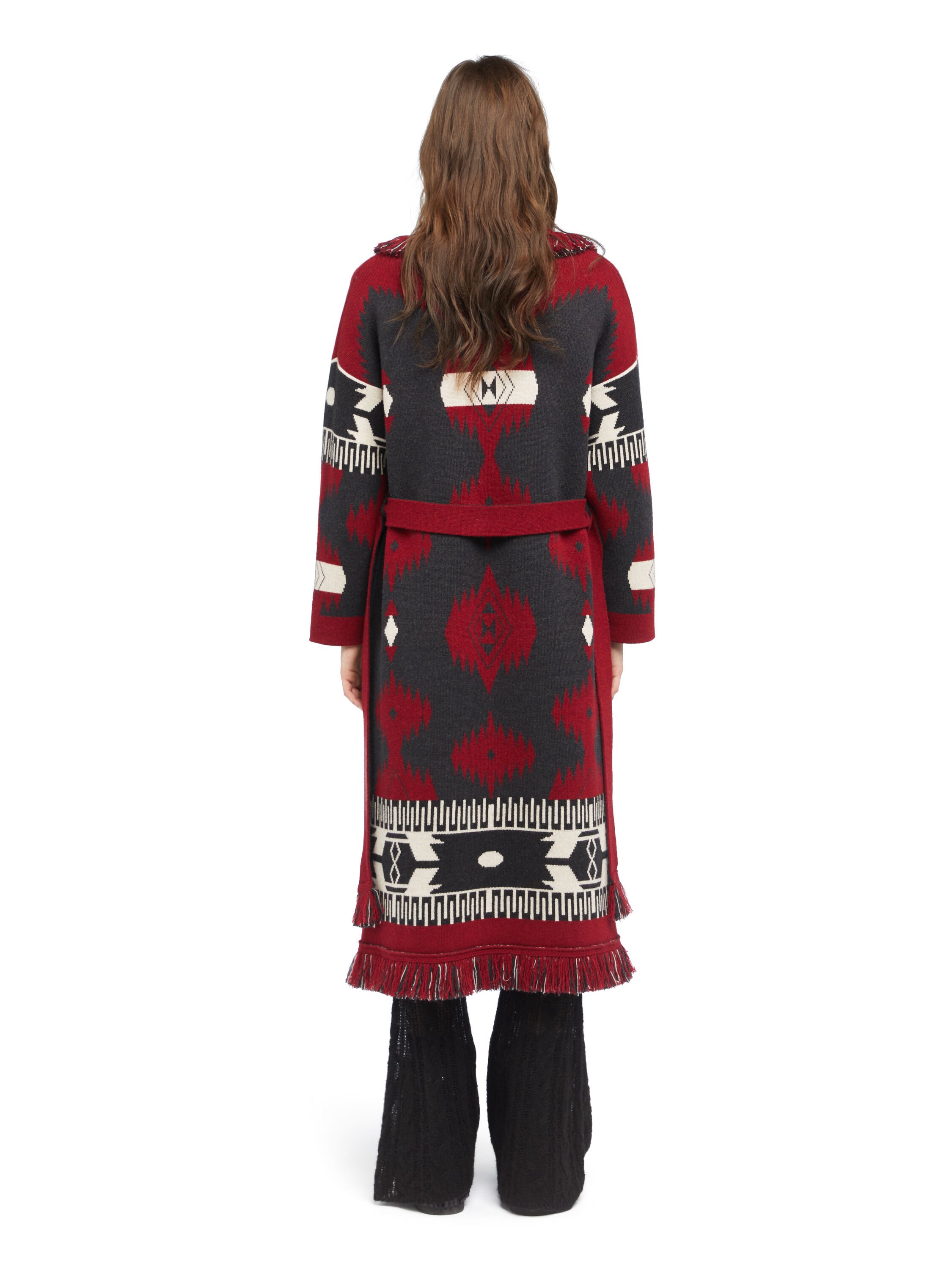 Alanui Icon Jacquard Coat Ruby-Charcoal LWHQ003E25KNI001