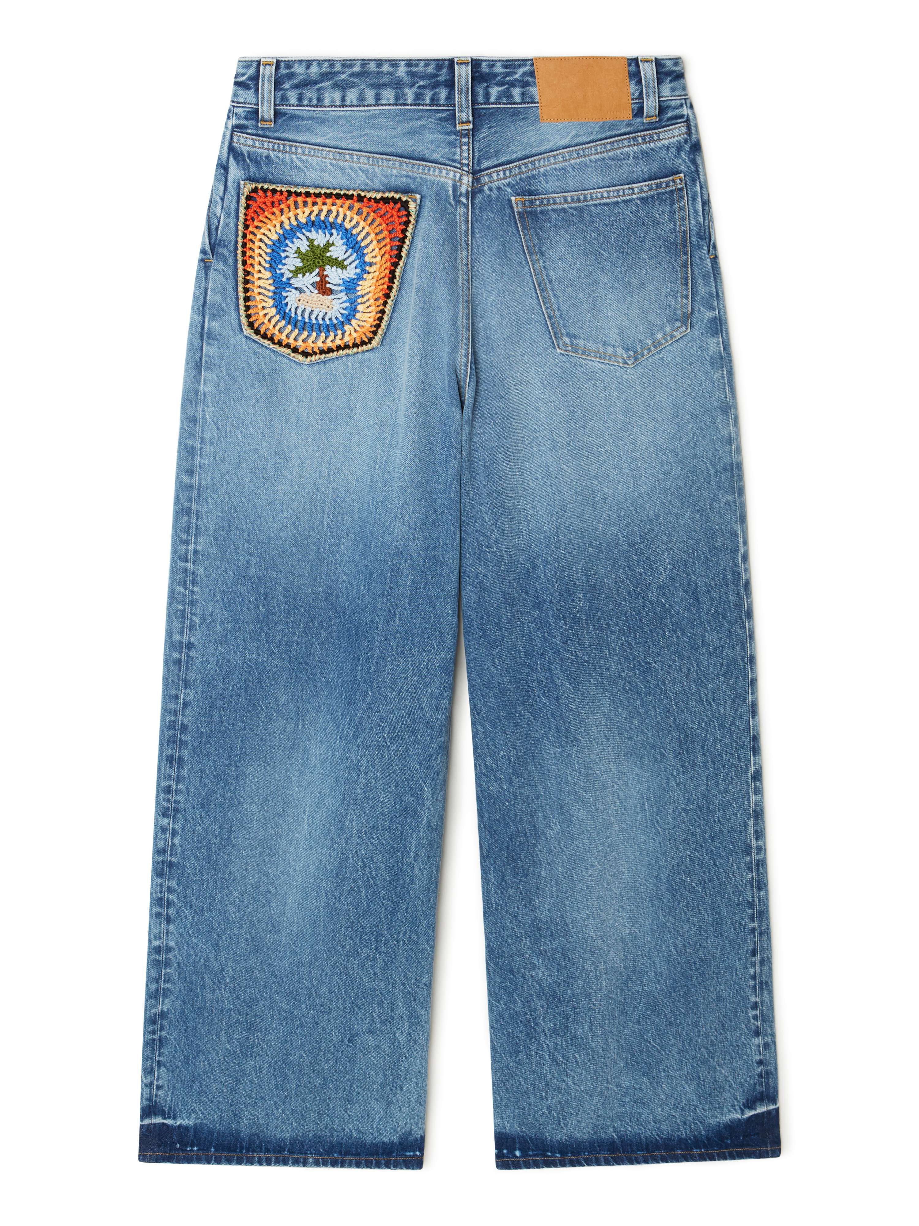 Alanui Sunny Crochet Denim Pants Medium Wash Blue Denim LWYB003R25DEN001
