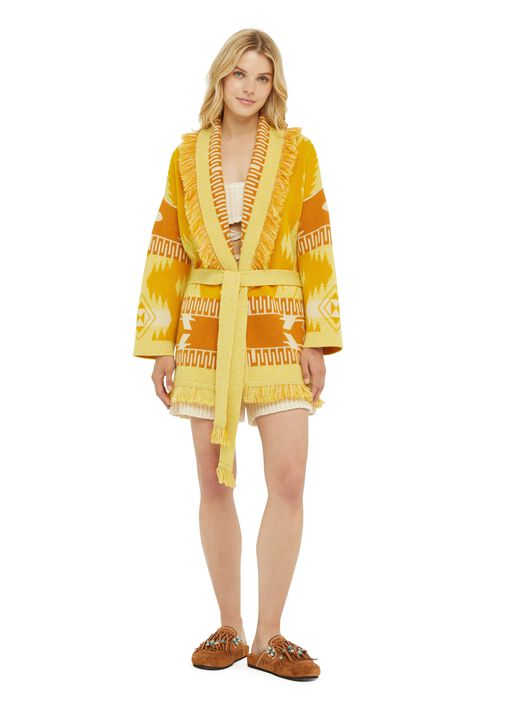 Alanui Icon Jacquard Cardigan Curcuma-Gold LWHB064R24KNI001