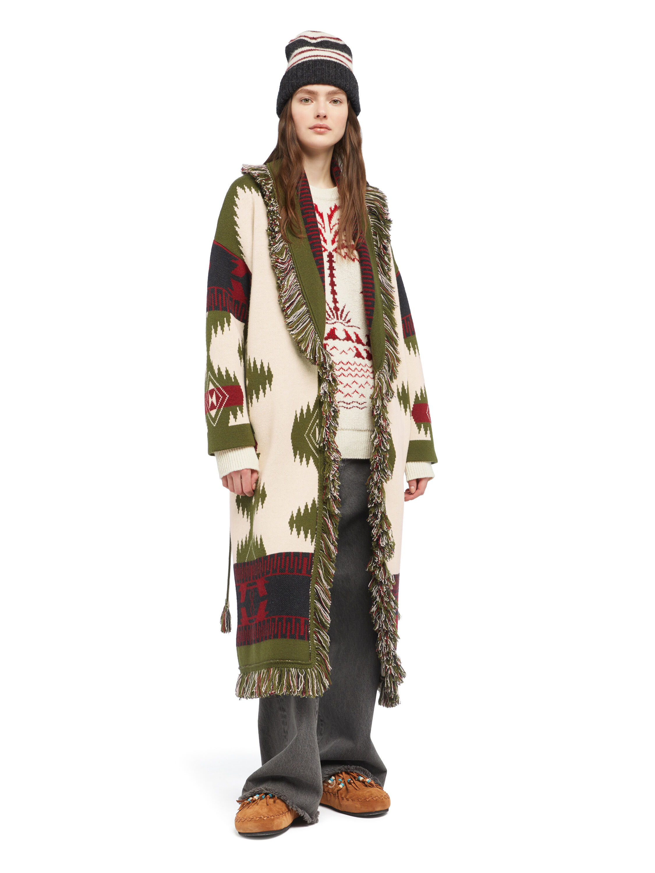 Alanui Icon Jacquard Coat Ivory-Olive LWHQ003E25KNI001