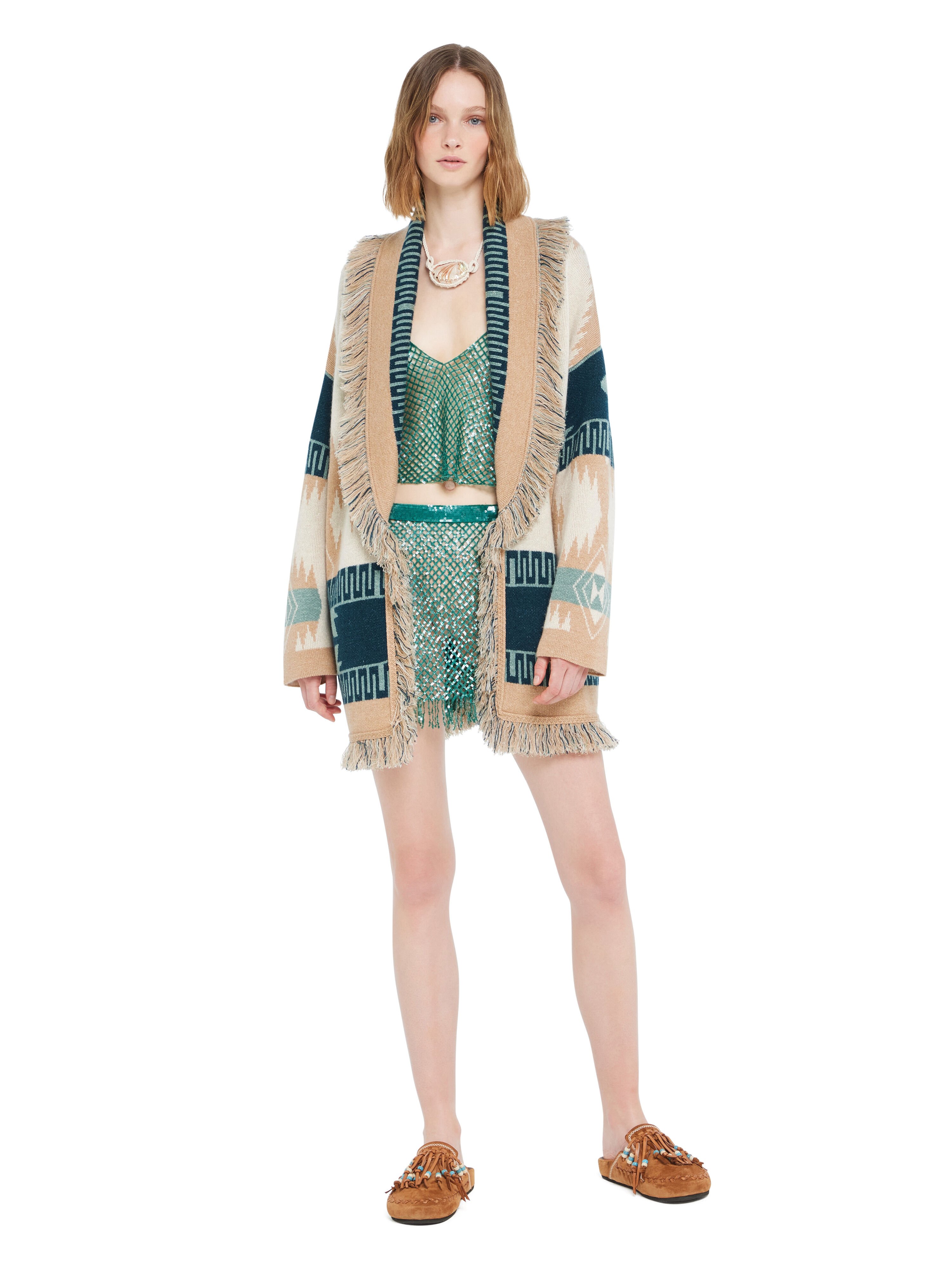 Alanui Icon Jacquard Cardigan Chalk-Sand LWHB064R26KNI026