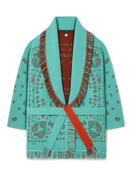 Alanui Bandana Jacquard Cardigan Turquoise-Furnace LWHB064R25KNI001