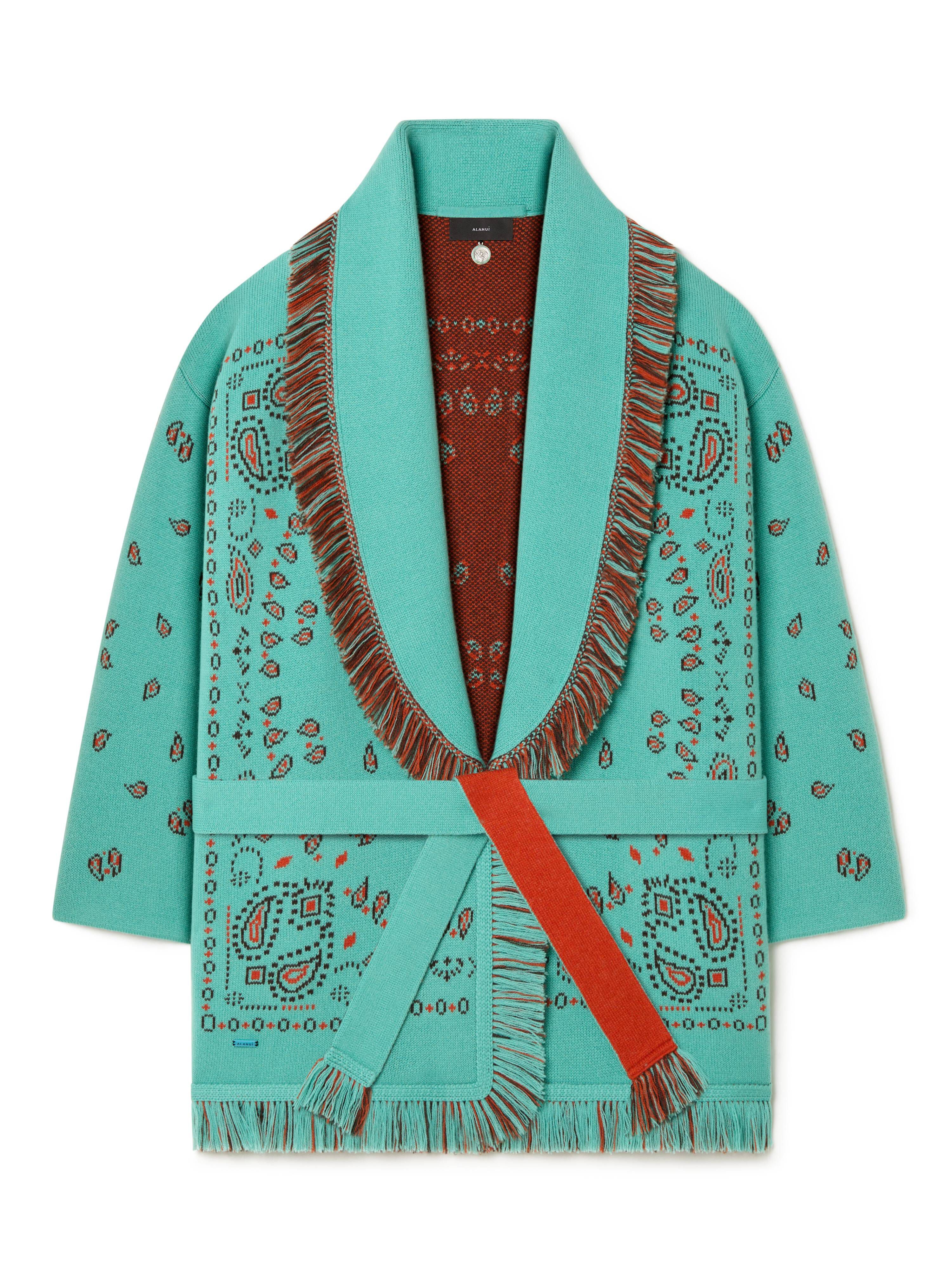 Alanui Bandana Jacquard Cardigan Turquoise-Furnace LWHB064R25KNI001