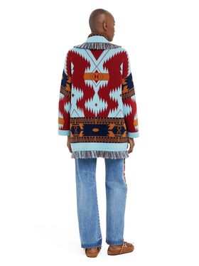 Alanui Icon Jacquard Cardigan Marsala-Sky Blue