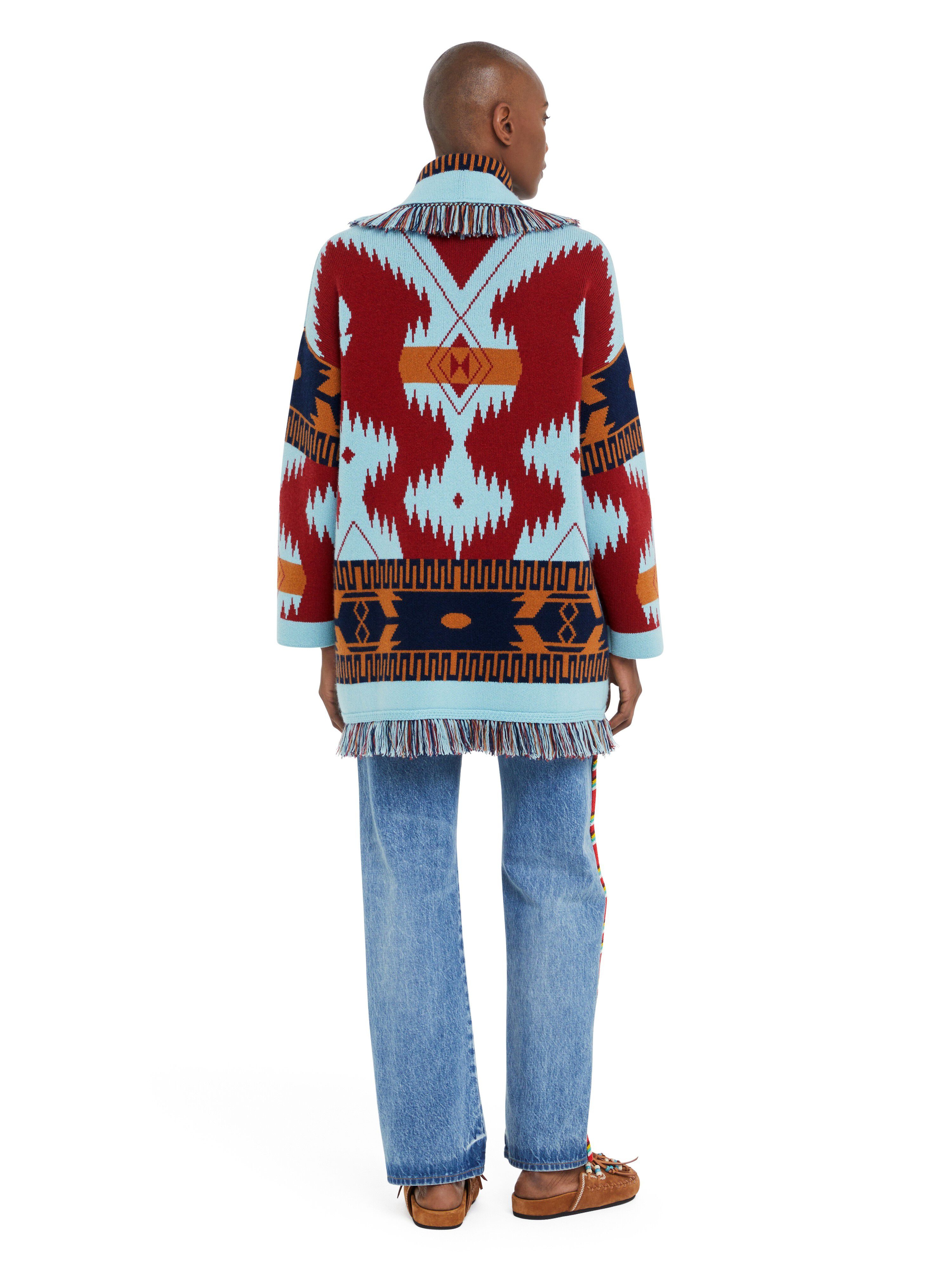 Alanui Icon Jacquard Cardigan Marsala-Sky Blue LWHB064R25KNI004