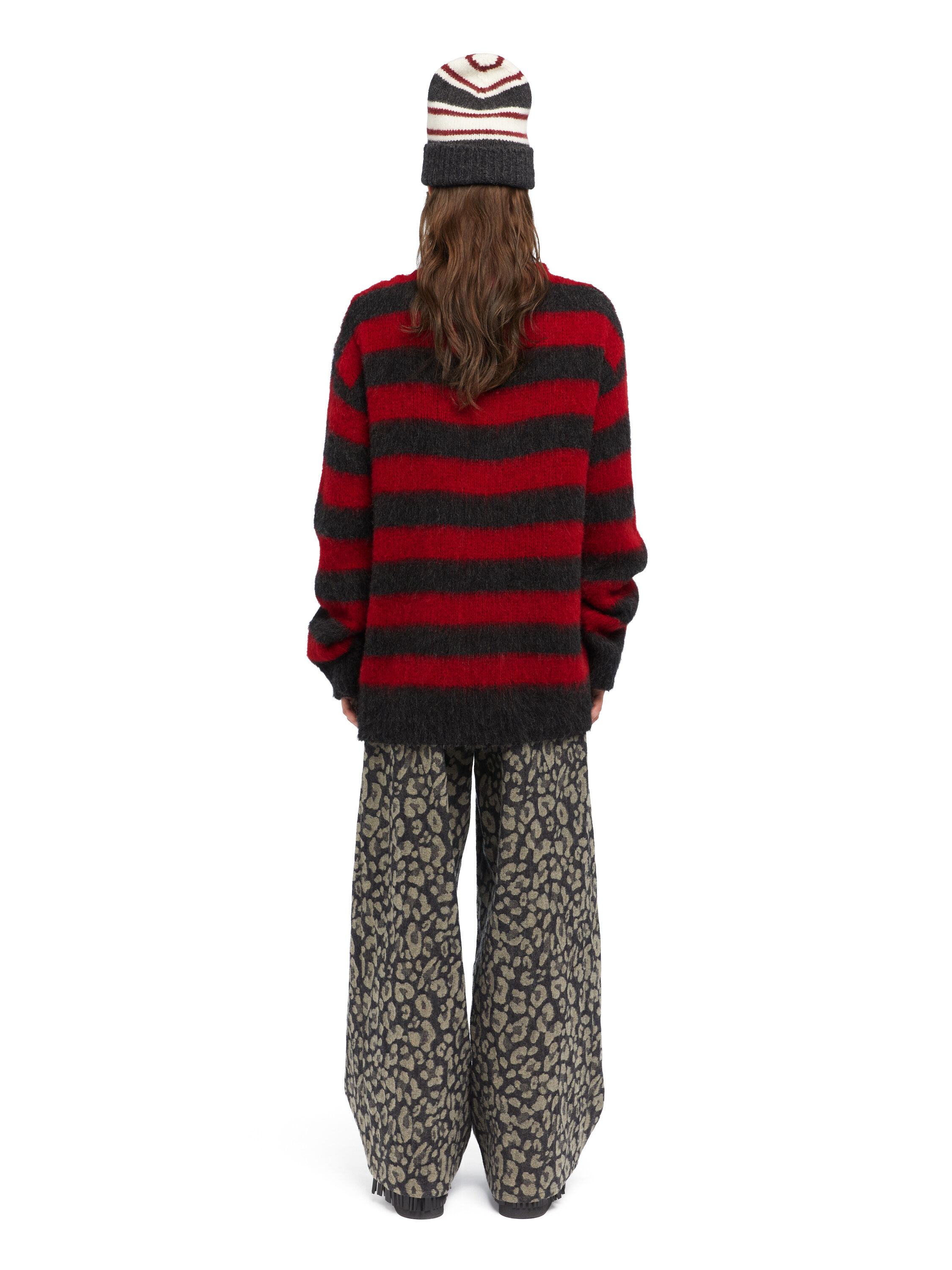 Alanui Grunge Stripes Cardigan Ruby-Charcoal LWHB084E25KNI002
