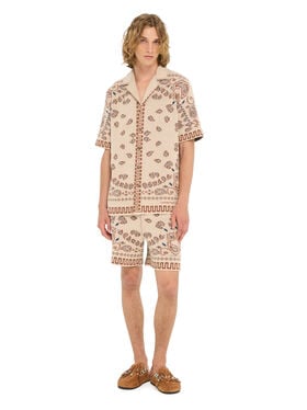 Alanui Cotton Piquet Bandana Shirt Sand-Red Earth