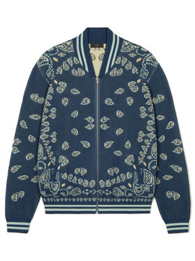 Alanui Bandana Piquet Jacquard Bomber Jacket Arbour-Light Blue