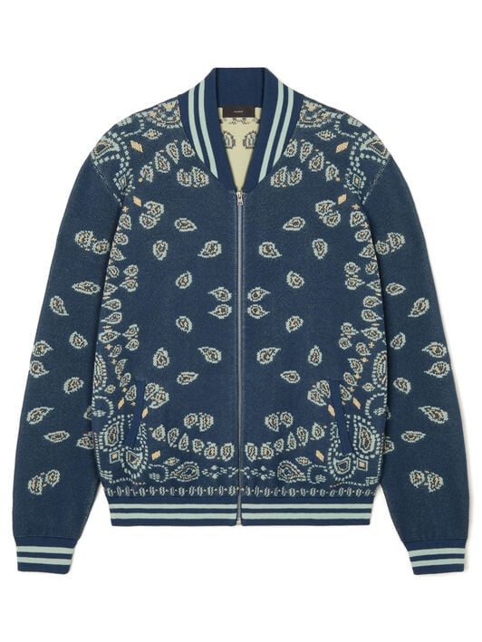Alanui Bandana Piquet Jacquard Bomber Jacket Arbour-Light Blue LMHQ001R26KNI001 Alanui Bandana Piquet Jacquard Bomber Jacket Arbour-Light Blue LMHQ001R26KNI001