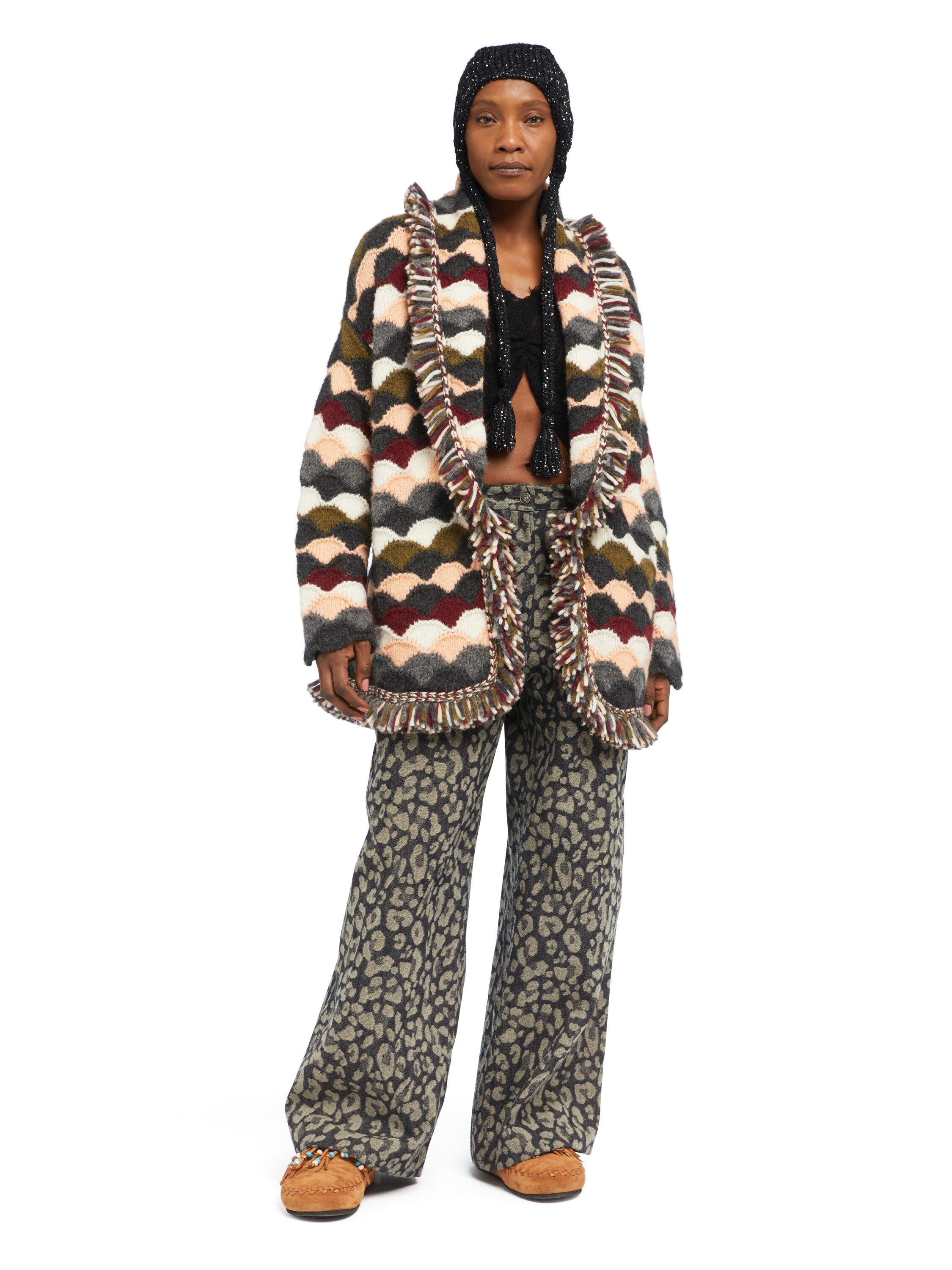 Alanui Shattered Stripes Cardigan Olive-Multicolor LWHB064E25KNI003