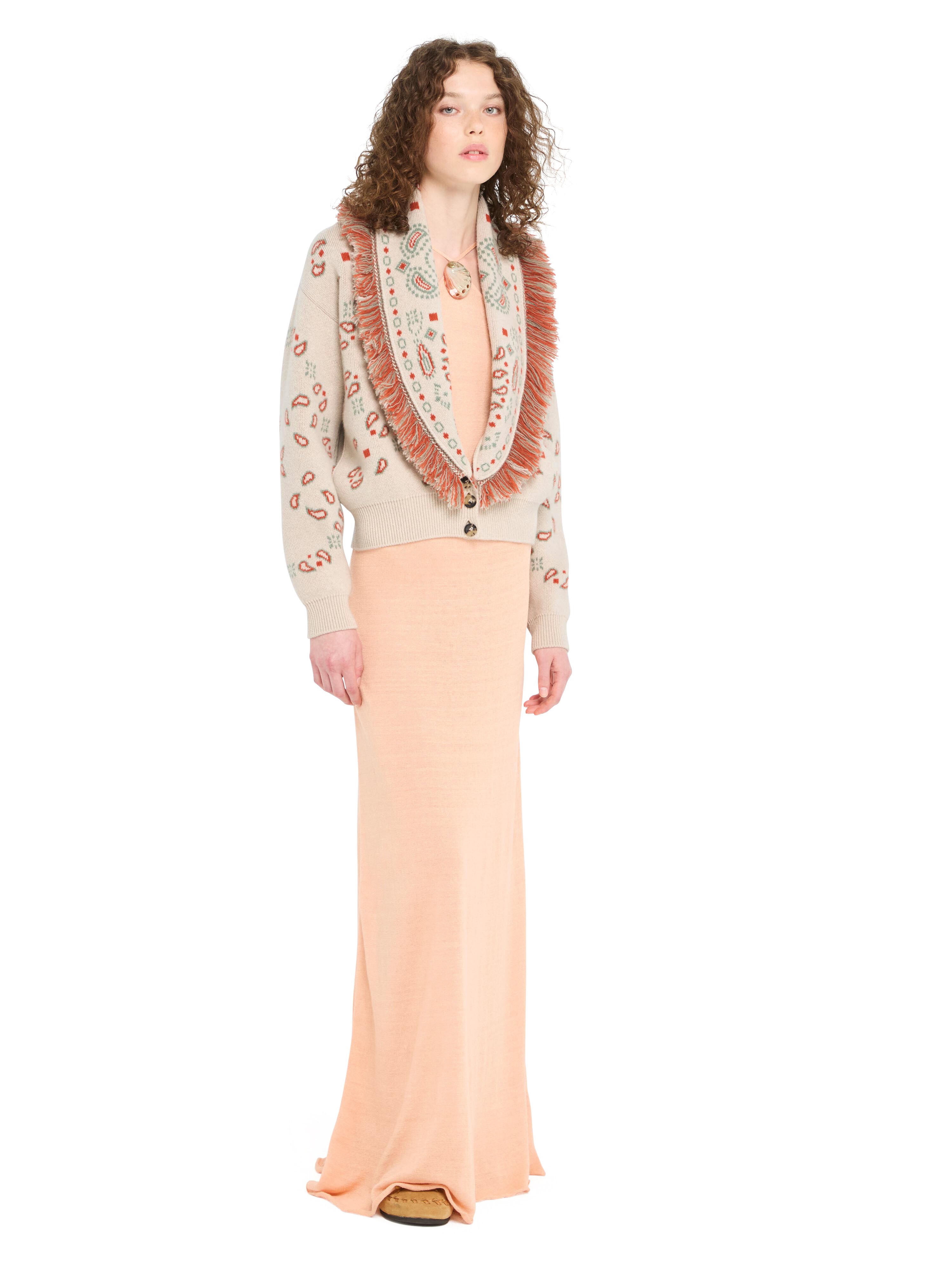 Alanui Bandana Jacquard Cardi-Bomber Chalk-Coral LWHB026R26KNI002 Alanui Bandana Jacquard Cardi-Bomber Chalk-Coral LWHB026R26KNI002