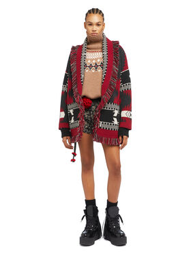 Alanui Icon Jacquard Cardigan Ruby-Charcoal LWHB064E25KNI002