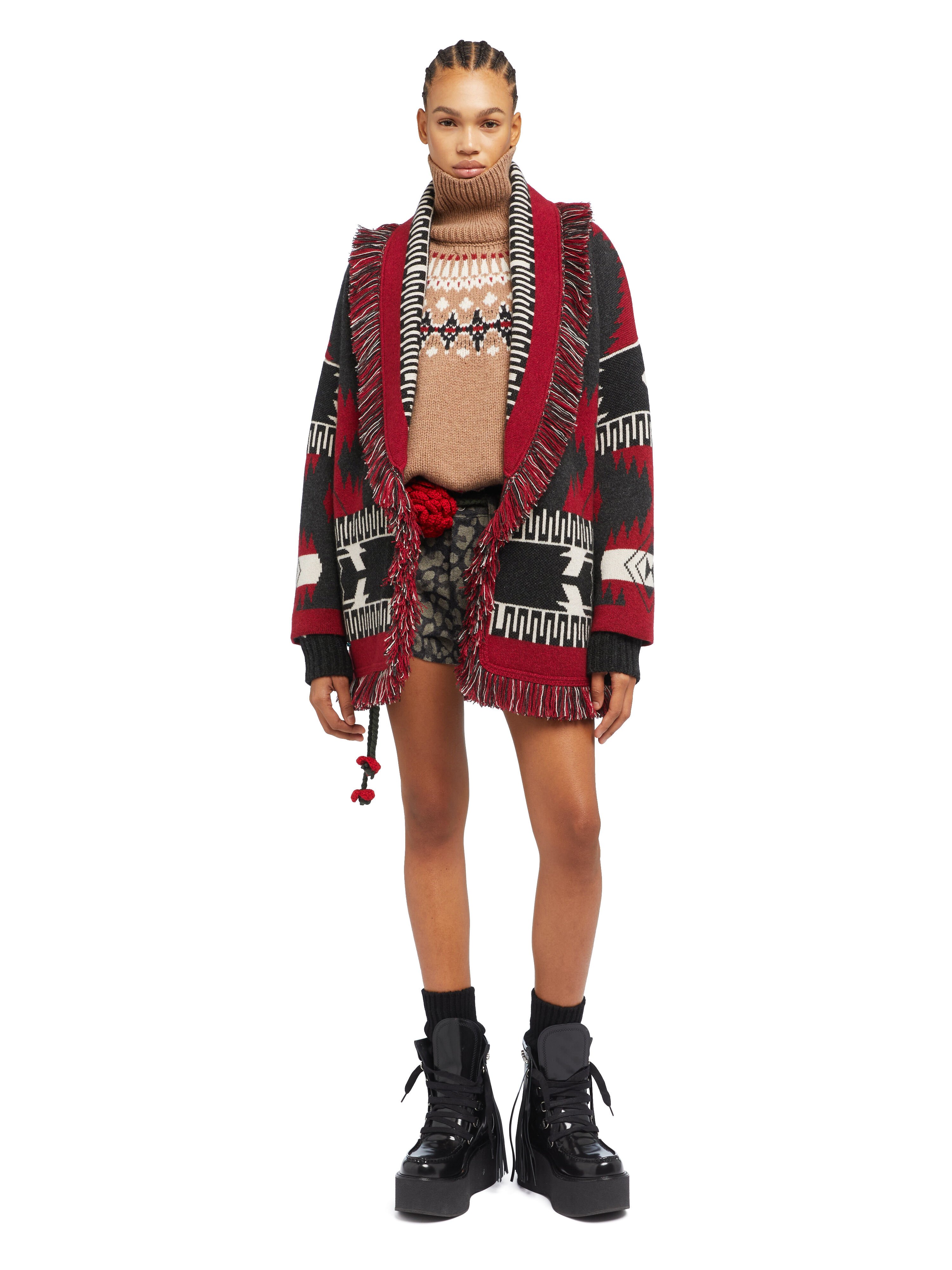 Alanui Icon Jacquard Cardigan Ruby-Charcoal LWHB064E25KNI002