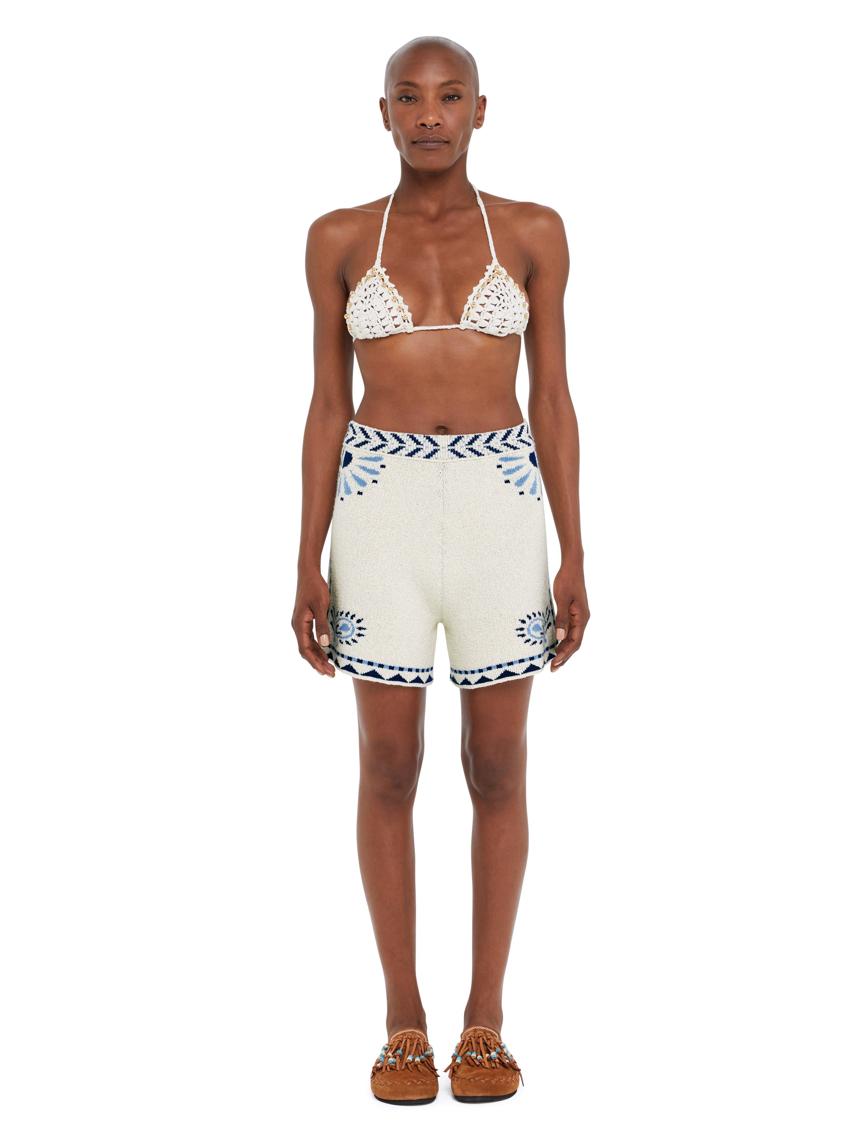 Alanui Wild Wonder Foulard Shorts Chalk-Indigo LWHM017R25KNI001