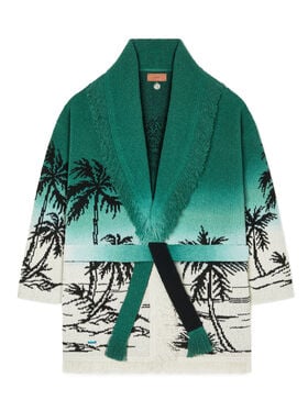 Alanui Wave Bloom Cardigan Green Tide-Chalk