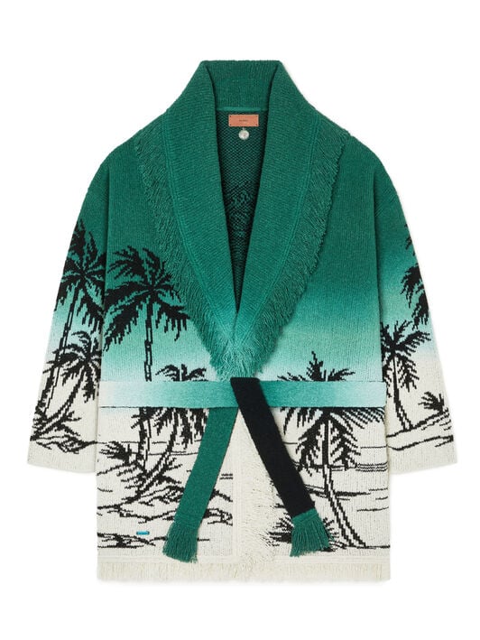 Alanui Wave Bloom Cardigan Green Tide-Chalk LWHB064R26KNI017
