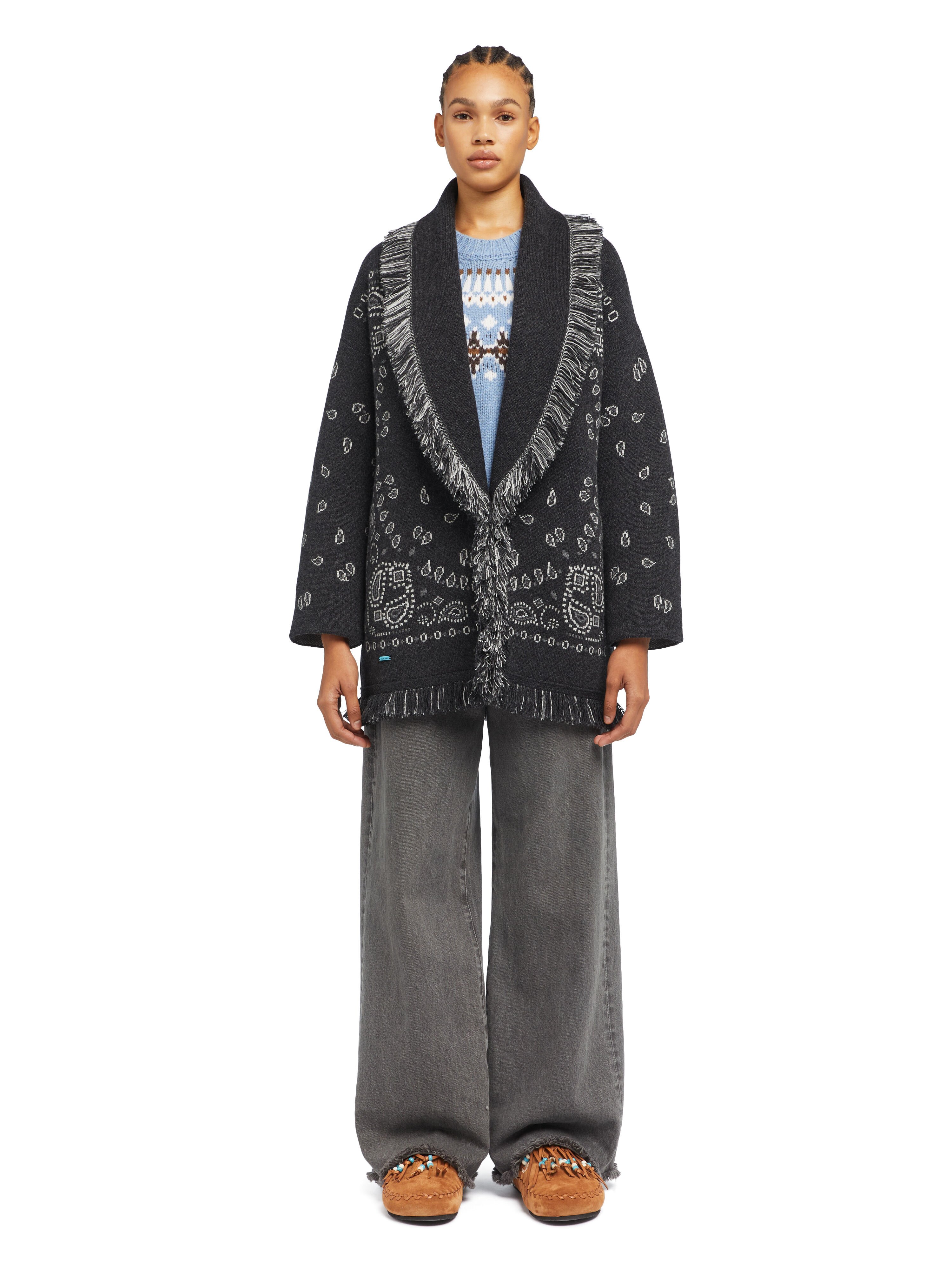 Alanui Bandana Jacquard Cardigan Charcoal-Multicolor LWHB064E25KNI001