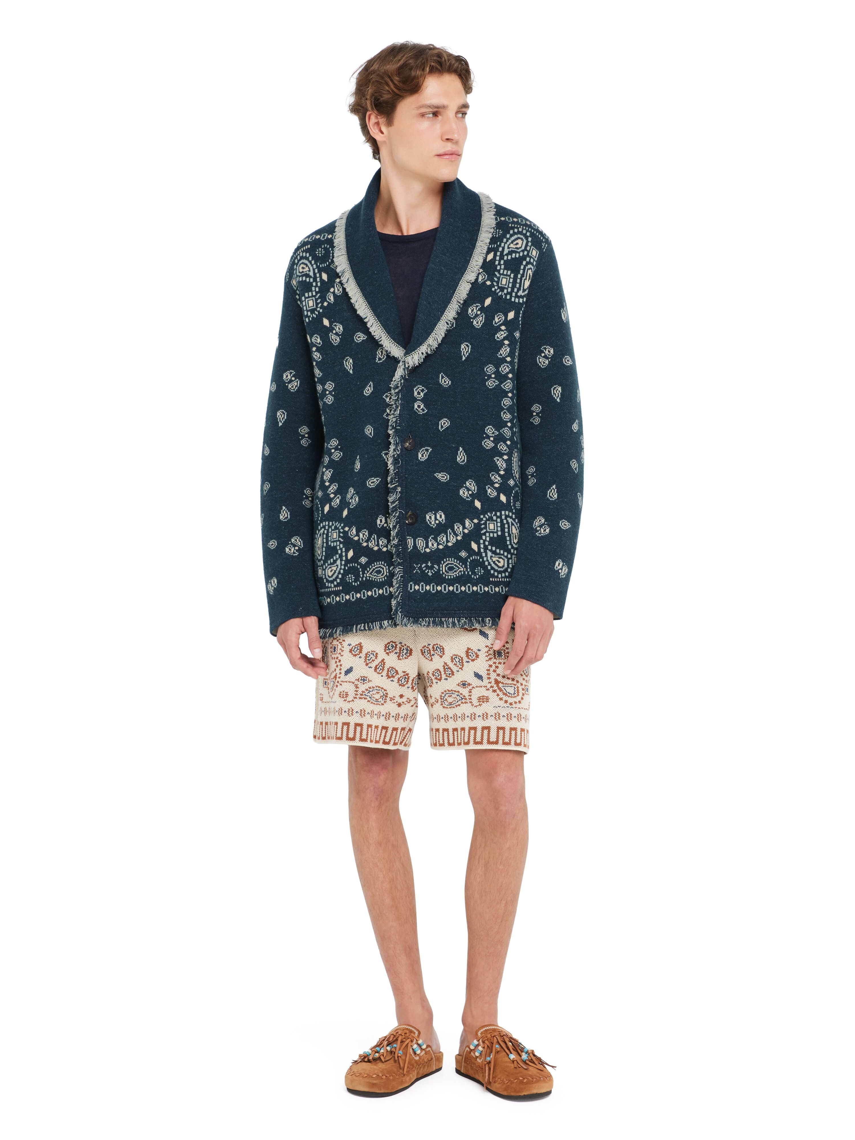 Alanui Bandana Jacquard Cardigan Arbour-Light Blue LMHB039R26KNI008