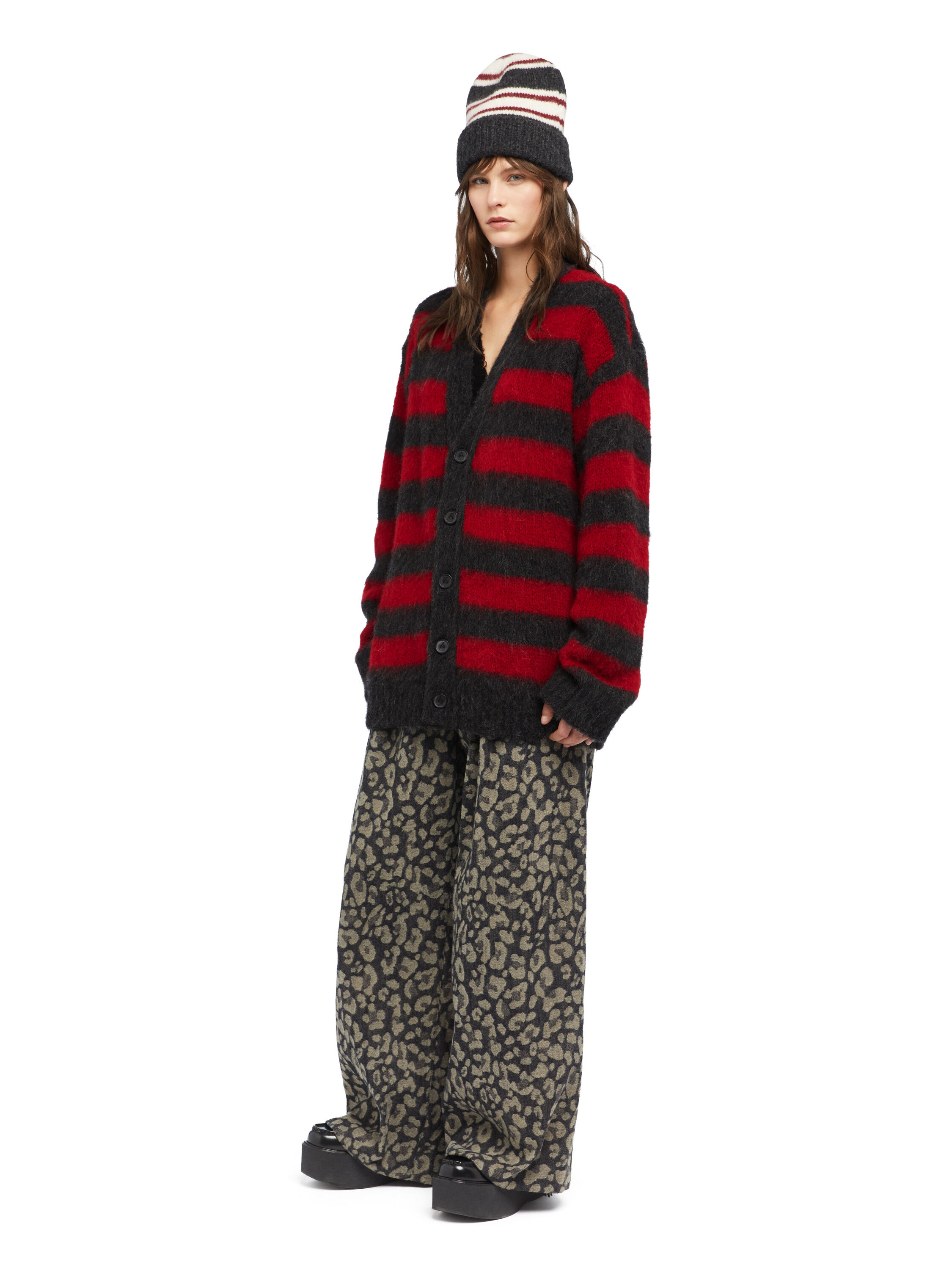 Alanui Grunge Stripes Cardigan Ruby-Charcoal LWHB084E25KNI002