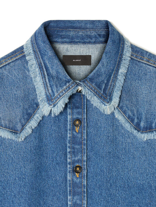 Alanui Pacific Roads Cropped Denim Shirt Medium Wash Denim LWYE00BE25DEN002
