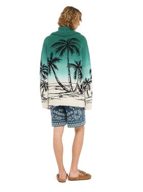Alanui Wave Bloom Cardigan Green Tide-Chalk
