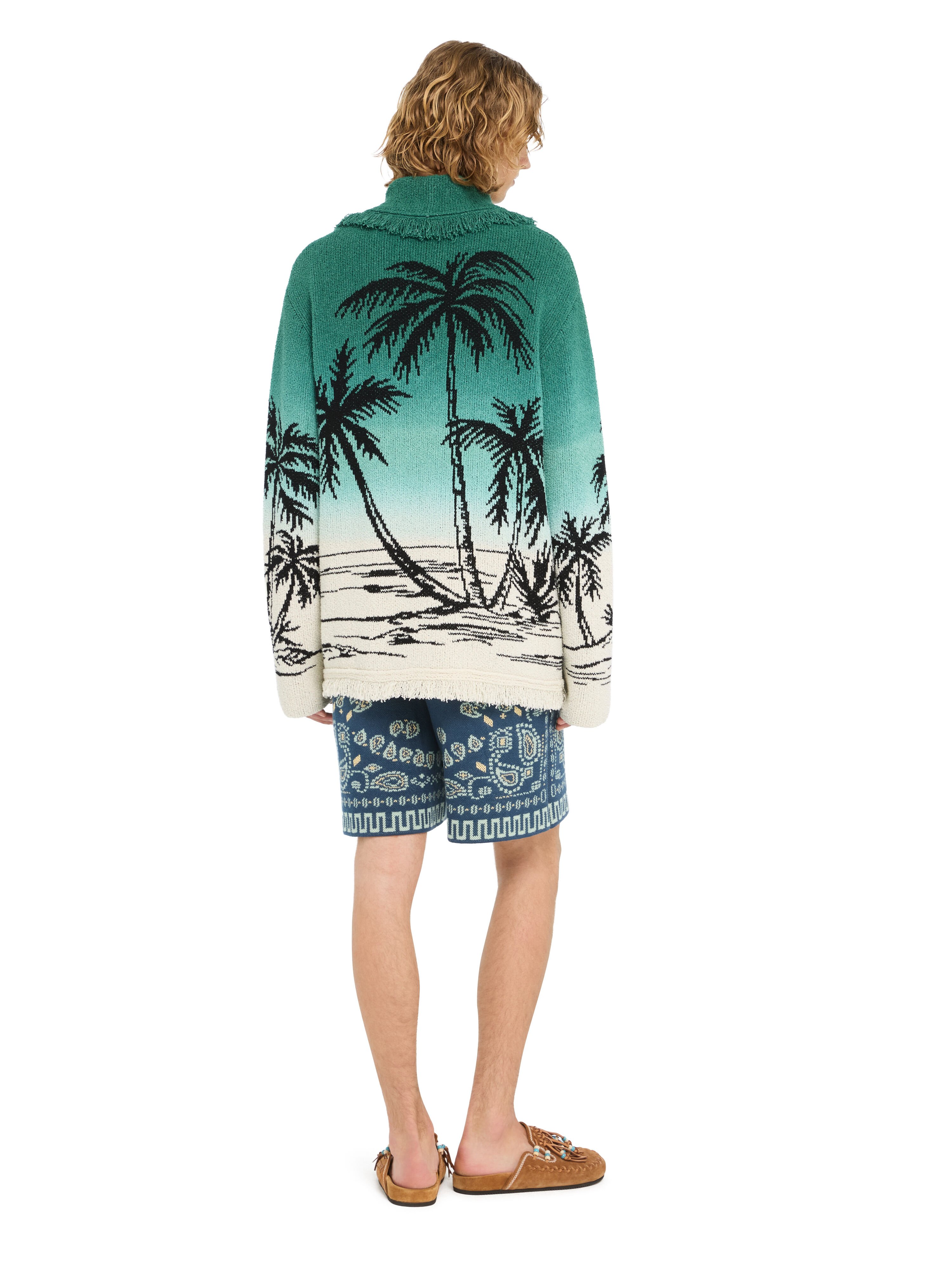 Alanui Wave Bloom Cardigan Green Tide-Chalk LMHB039R26KNI004 Alanui Wave Bloom Cardigan Green Tide-Chalk LMHB039R26KNI004