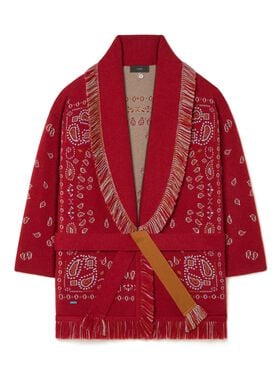 Alanui Bandana Jacquard Cardigan Ruby Red-Cognac