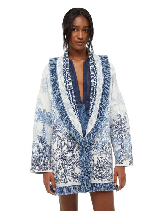 Alanui Jungle Toile De Jouy Cardigan Chalk-Deep Blue LWHB064R24KNI005