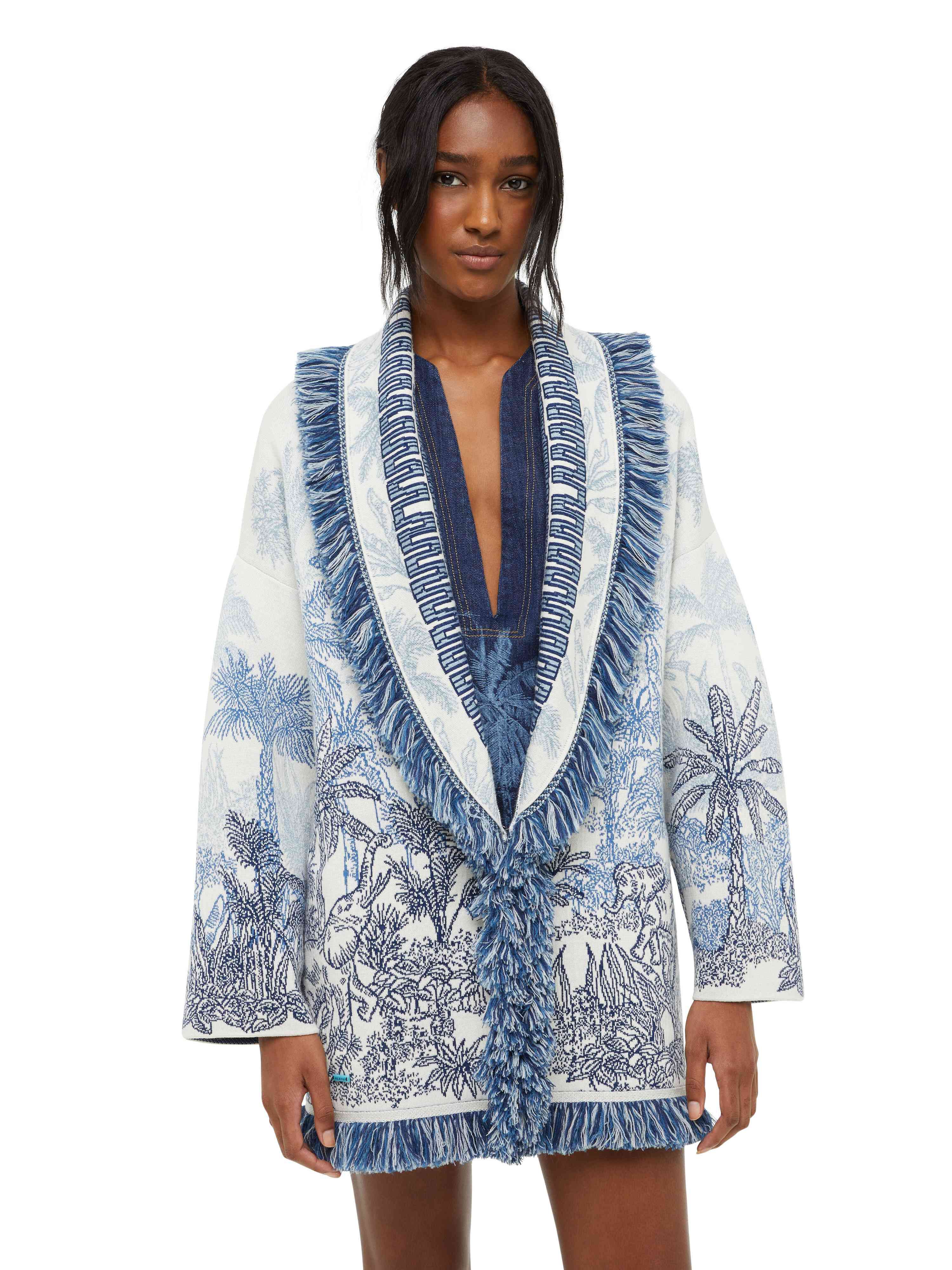 Alanui Jungle Toile De Jouy Cardigan Chalk-Deep Blue LWHB064R24KNI005