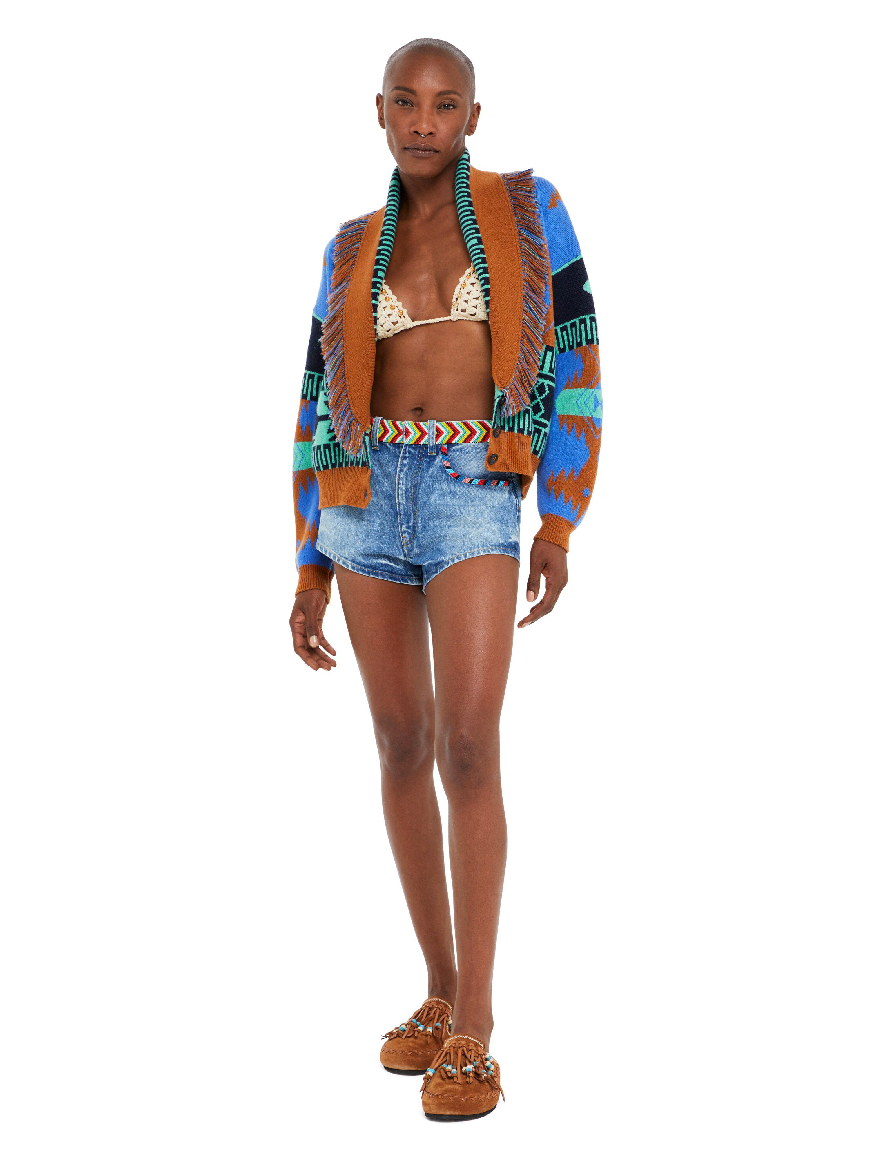 Alanui Memories Of The Savannah Denim Shorts Medium Wash Blue Denim LWYC009R25DEN001