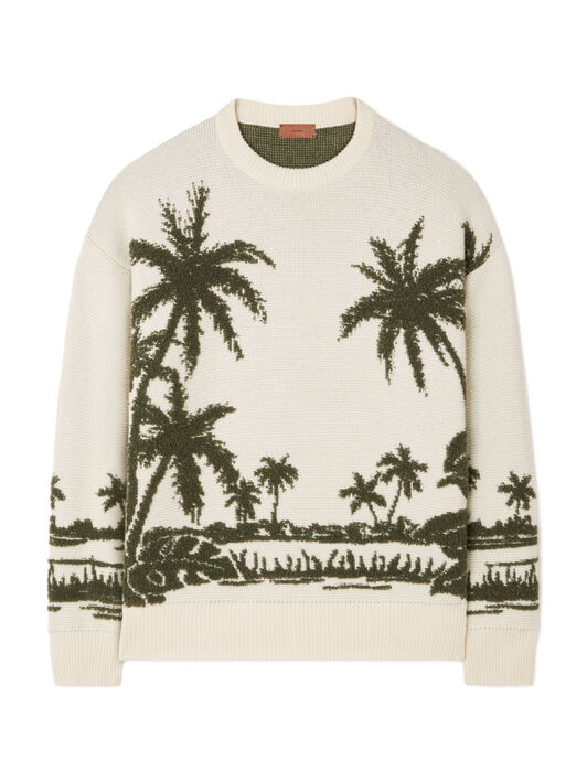 Alanui Palm Grove Tales Sweater Ivory-Olive LMHE033E25KNI002 Alanui Palm Grove Tales Sweater Ivory-Olive LMHE033E25KNI002