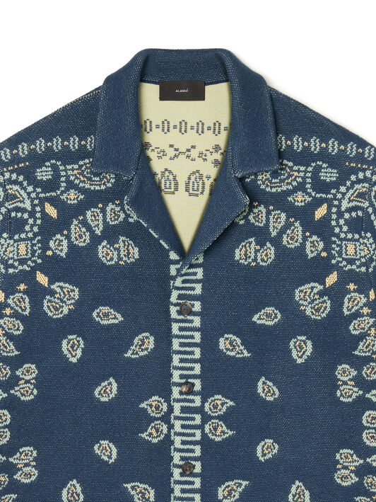 Alanui Cotton Piquet Bandana Shirt Arbour-Light Blue LMHY001R26KNI002