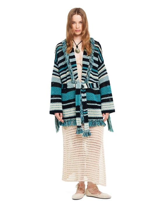 Alanui Ocean Stripes Cardigan Black-Teal LWHB064R26KNI012