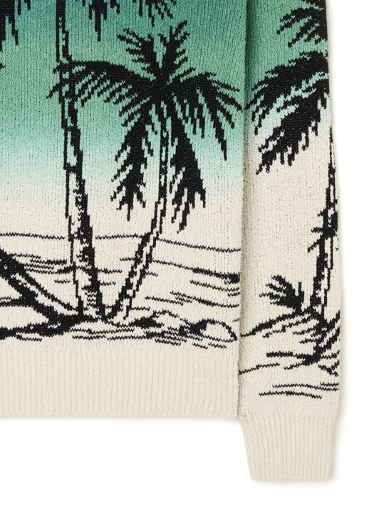 Alanui Wave Bloom Sweater Green Tide-Chalk LWHE068R26KNI002