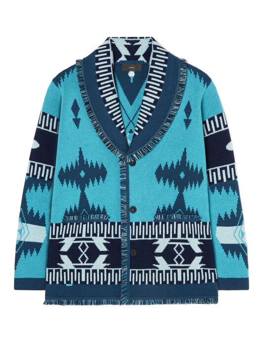 Alanui Icon Jacquard Cardigan Surf-Deep Blue LMHB038R24KNI001