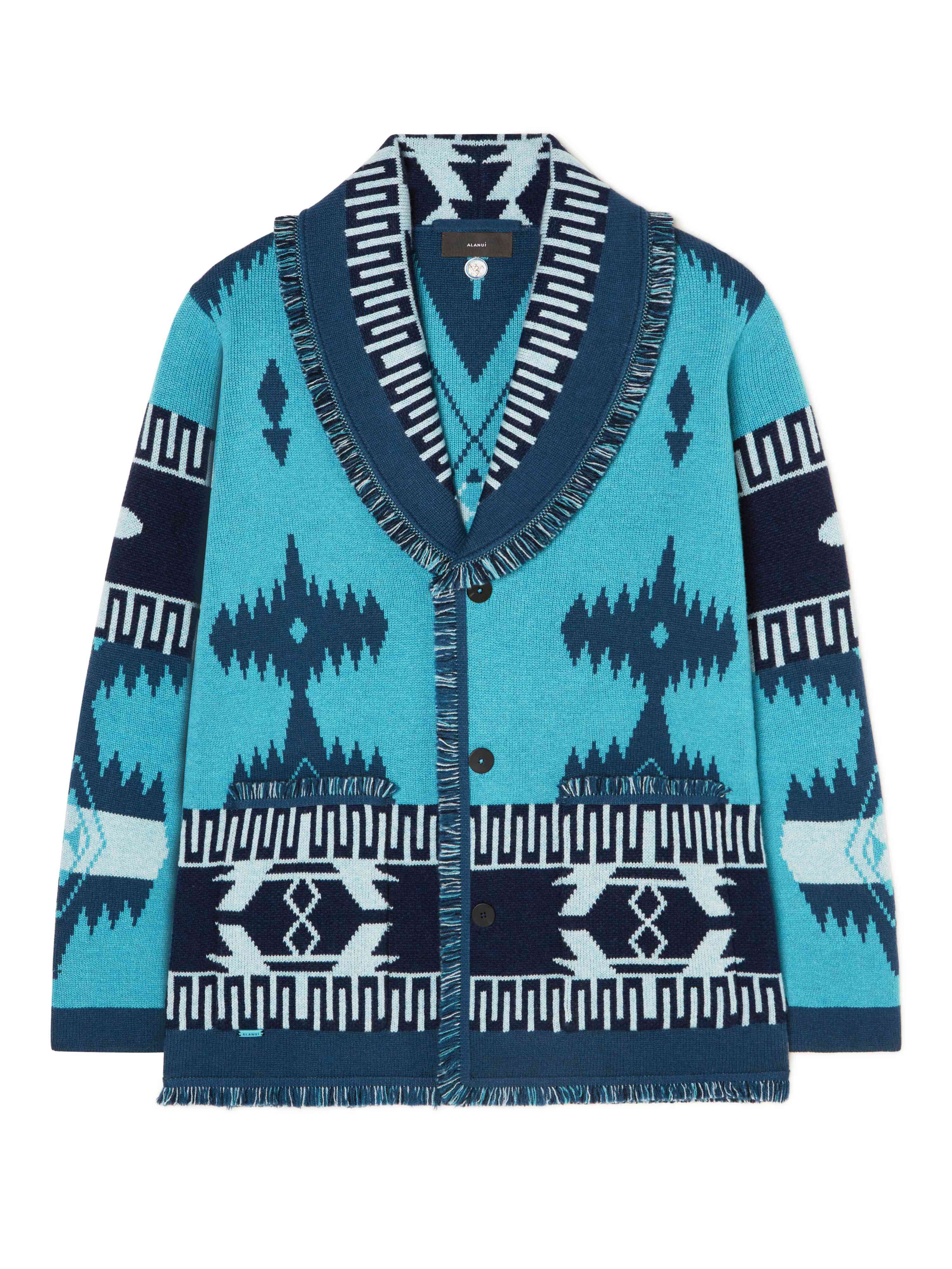 Alanui Icon Jacquard Cardigan Surf-Deep Blue LMHB038R24KNI001