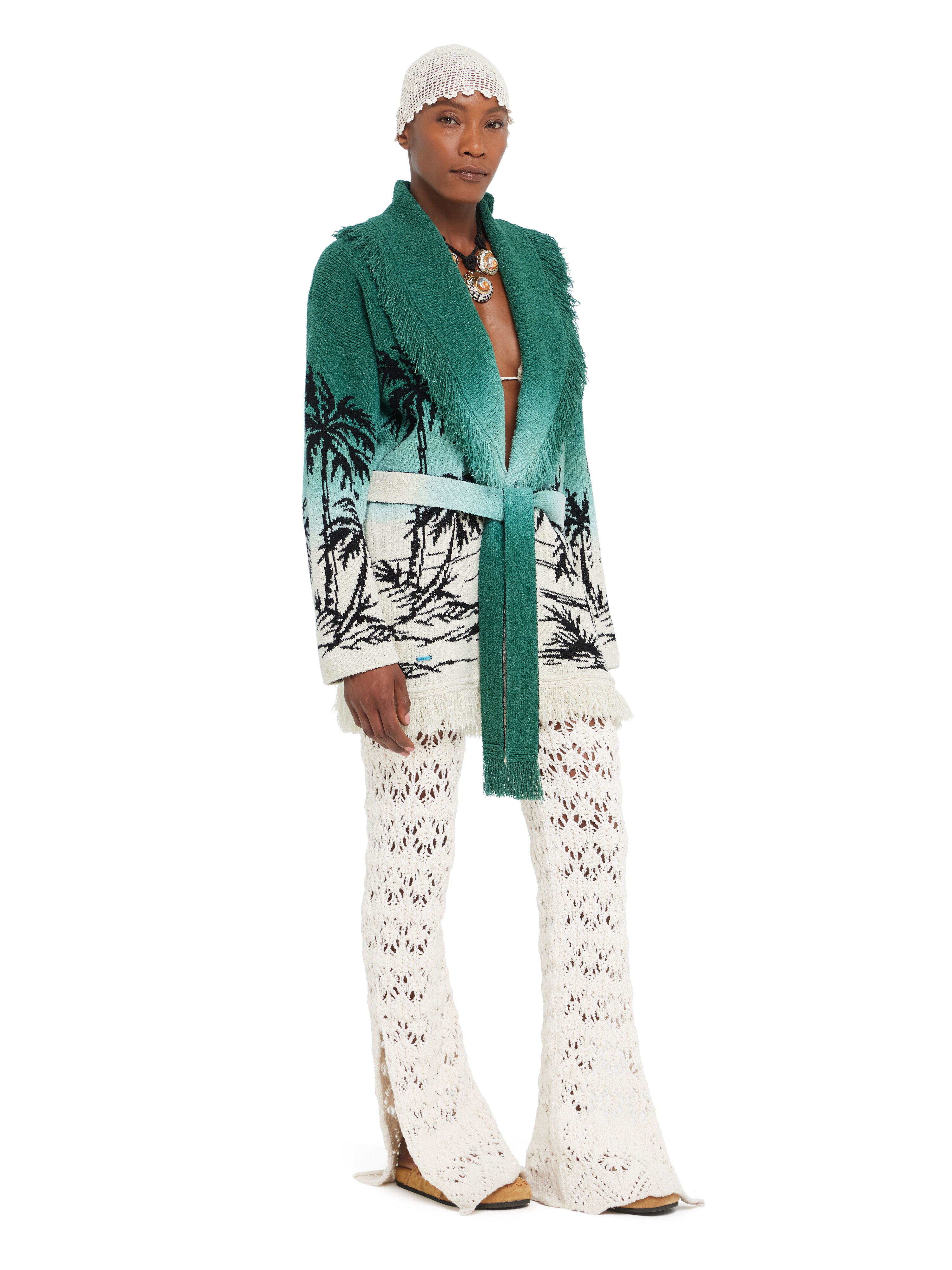 Wave Bloom Cardigan in Green Tide-Chalk for Women | Alanui®