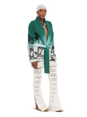 Alanui Wave Bloom Cardigan Green Tide-Chalk