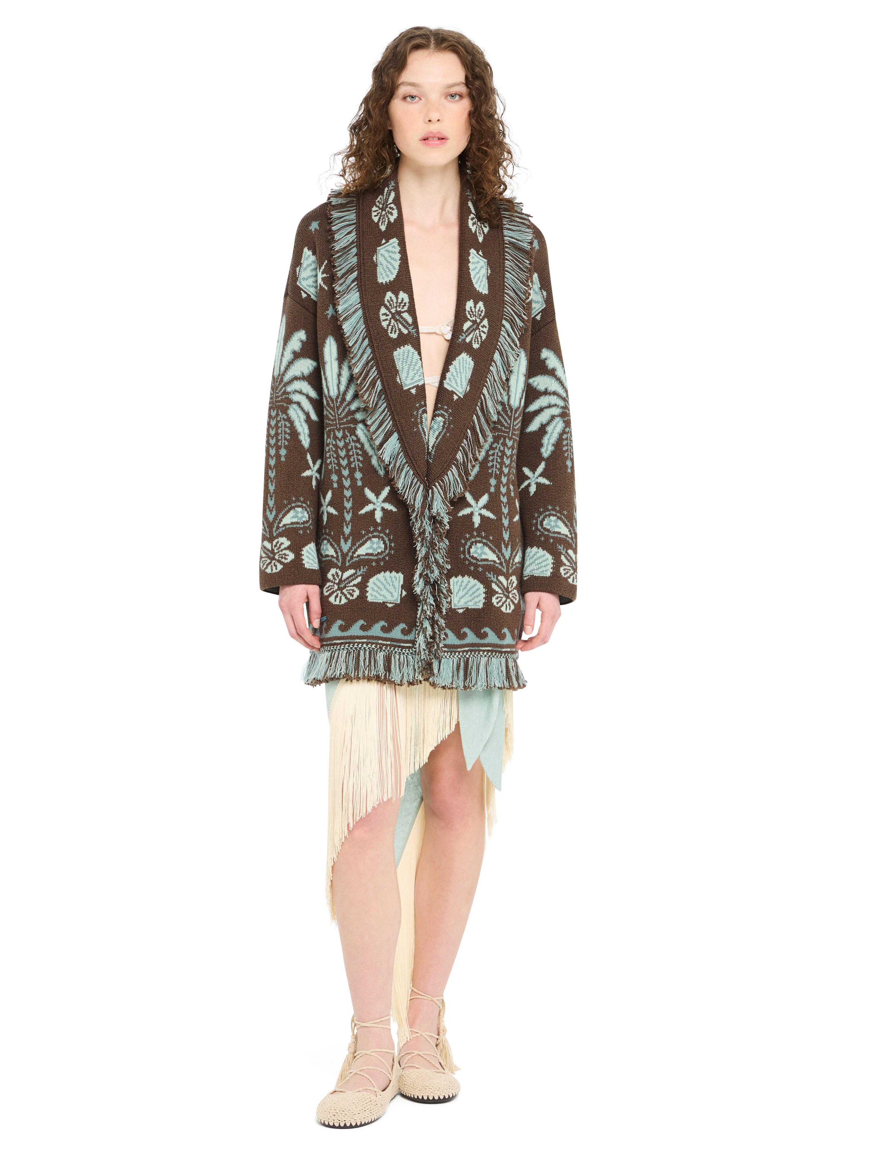 Alanui Echoes Of The Island Cardigan Sandal Wood-Wave LWHB064R26KNI003