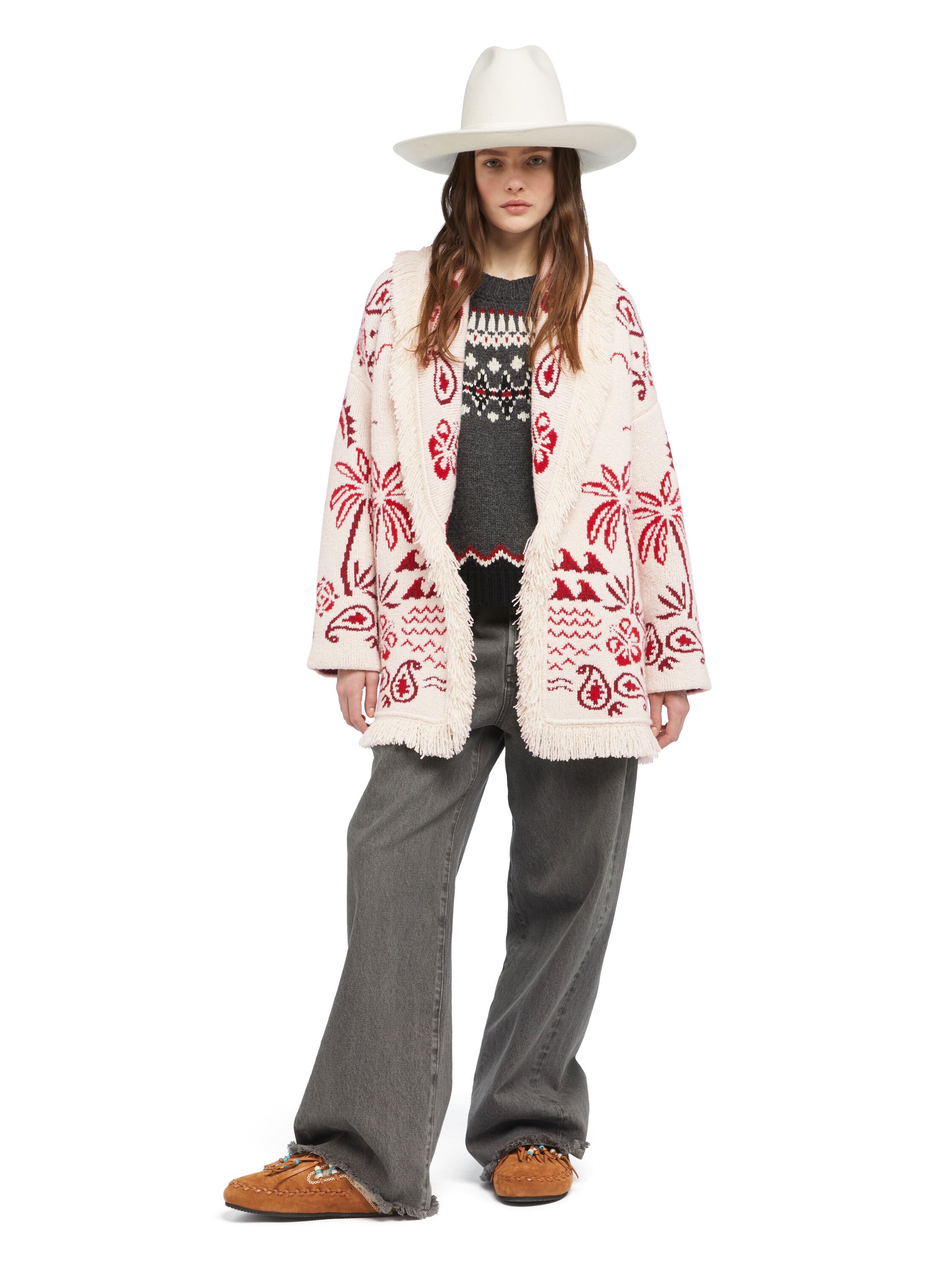 Alanui Glimpse Of Eden Cardigan Chalk-Ruby LWHB064E25KNI00C