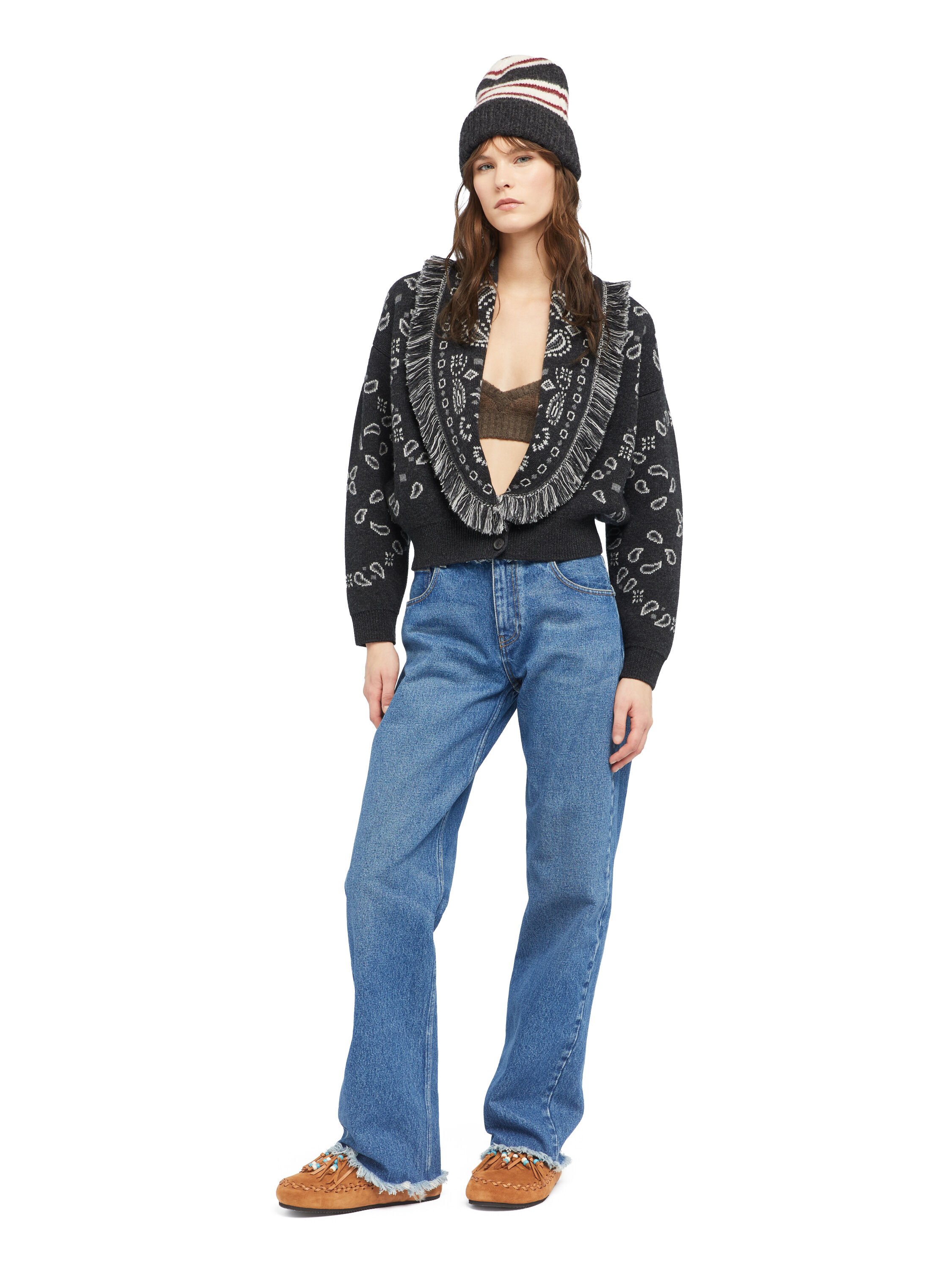 Alanui Bandana Jacquard Cardi-Bomber Charcoal-Multicolor LWHB026E25KNI001