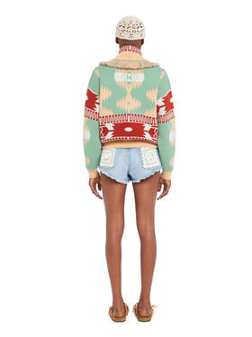 Alanui Icon Jacquard Cardi-Bomber Parrot-Peach
