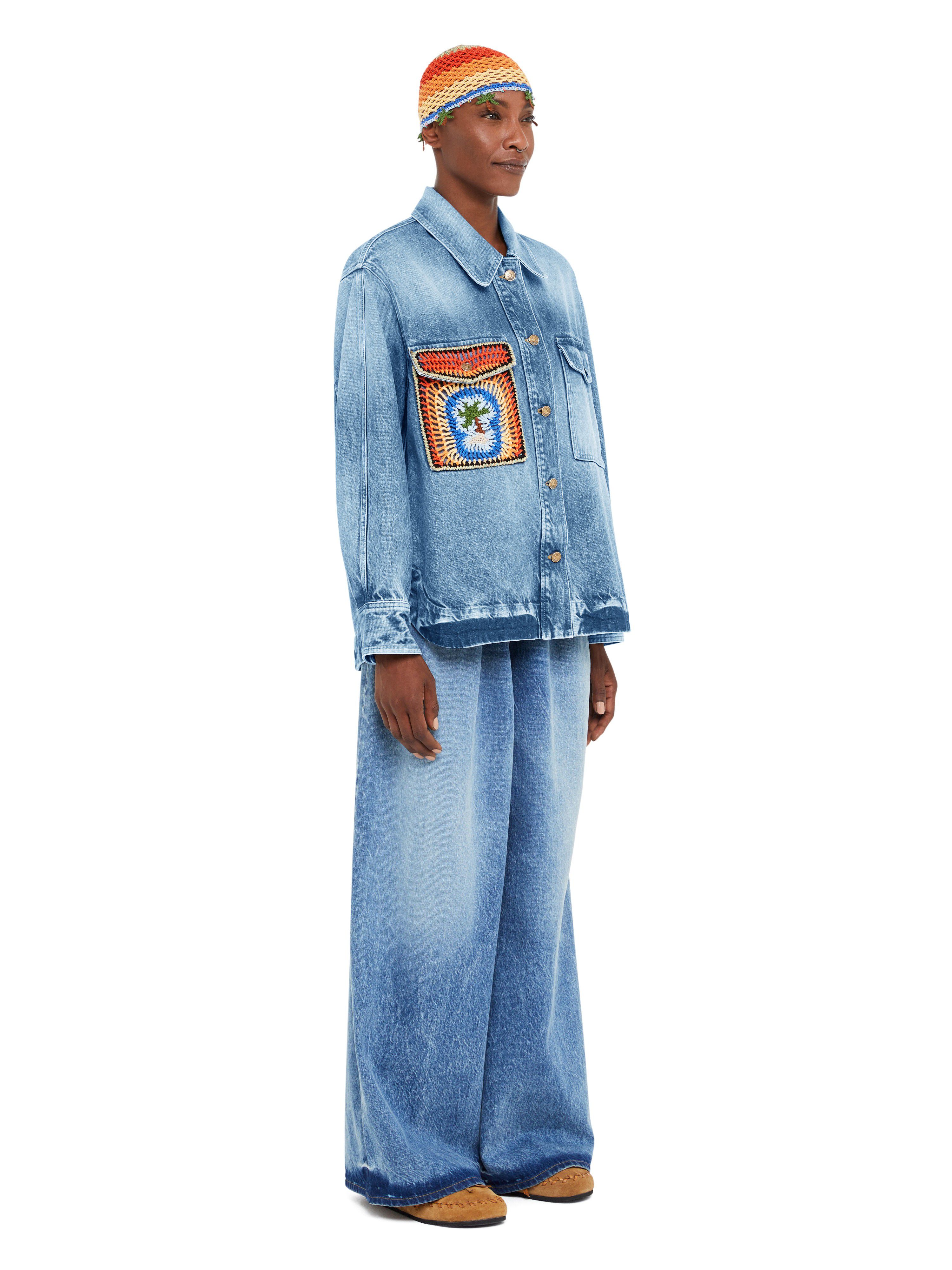 Alanui Sunny Crochet Denim Shirt Medium Wash Blue Denim LWYD004R25DEN001