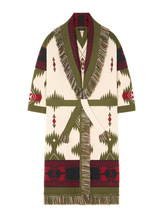 Alanui Icon Jacquard Coat Ivory-Olive LWHQ003E25KNI001